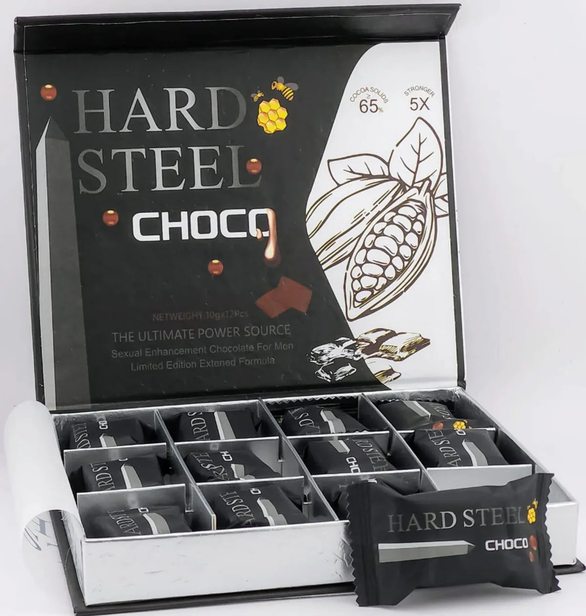 Hard Steel Limited Edition Chocolate, 5X Stronger | 12 Pieces x 10g Each | Case of 12 Boxes