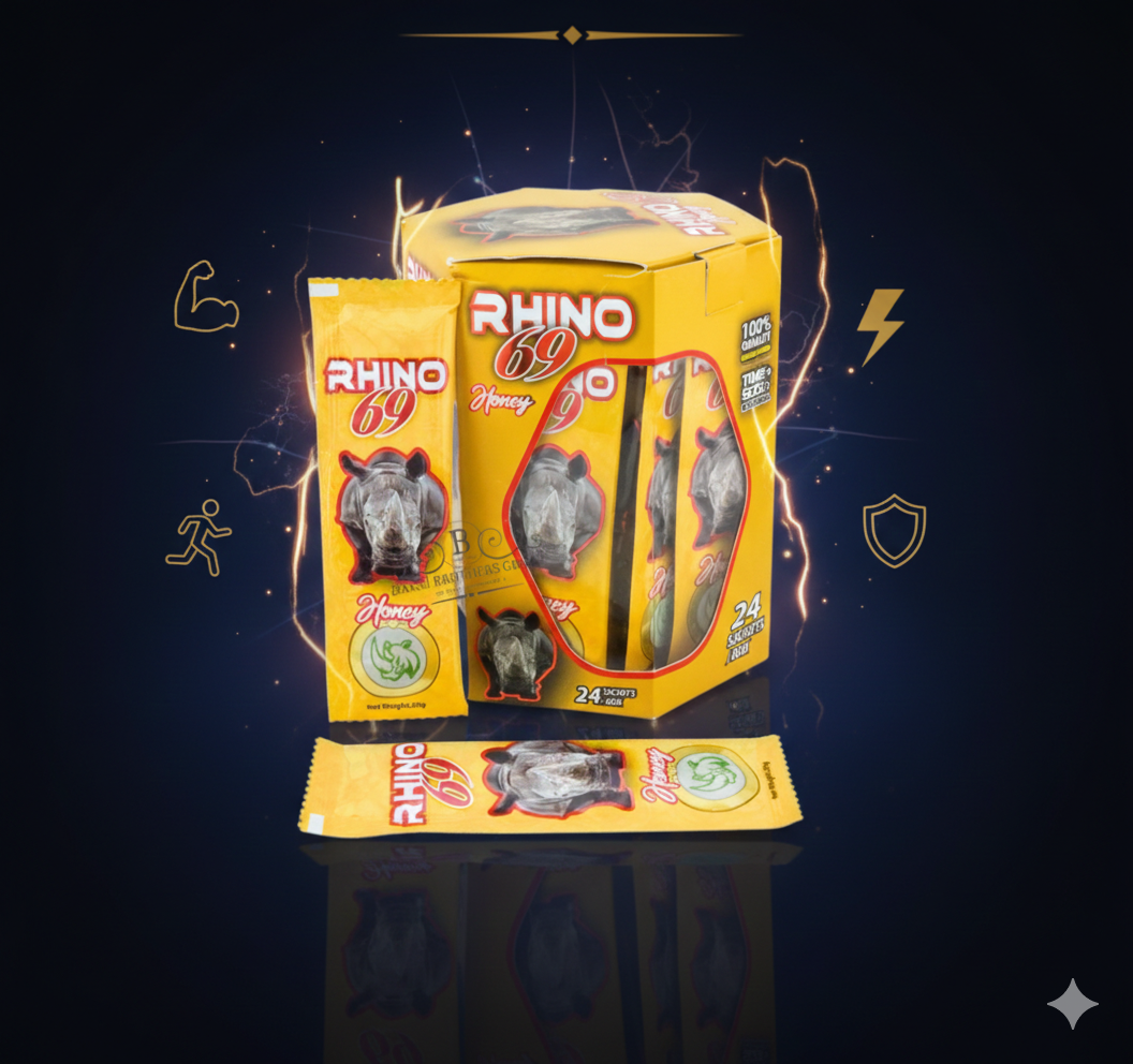 Rhino 69 Honey | 24 Sachets x 20g Each | Case of 12 Boxes | Premium Honey Blend All falvours