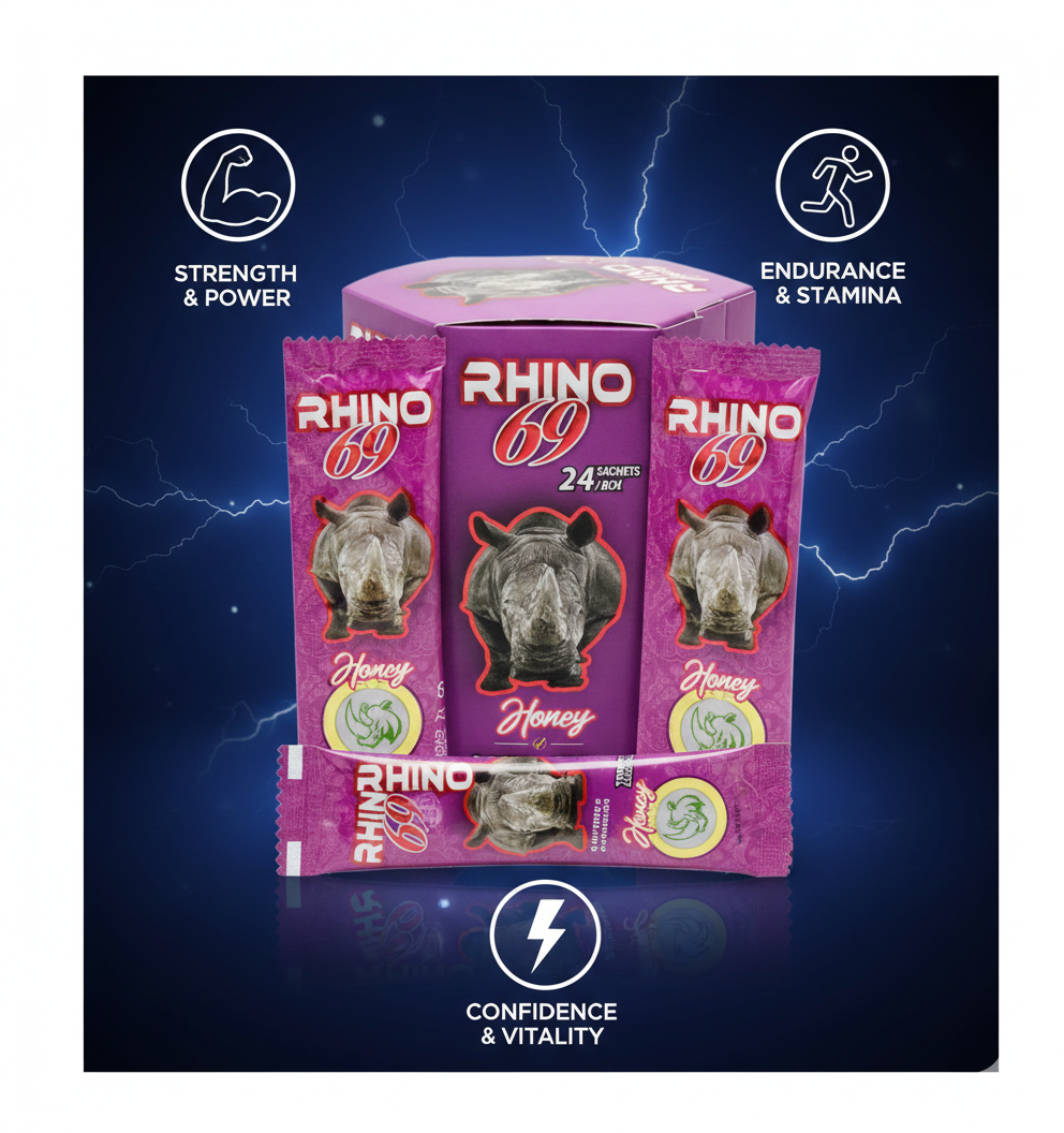 Rhino 69 Honey | 24 Sachets x 20g Each | Case of 12 Boxes | Premium Honey Blend All falvours