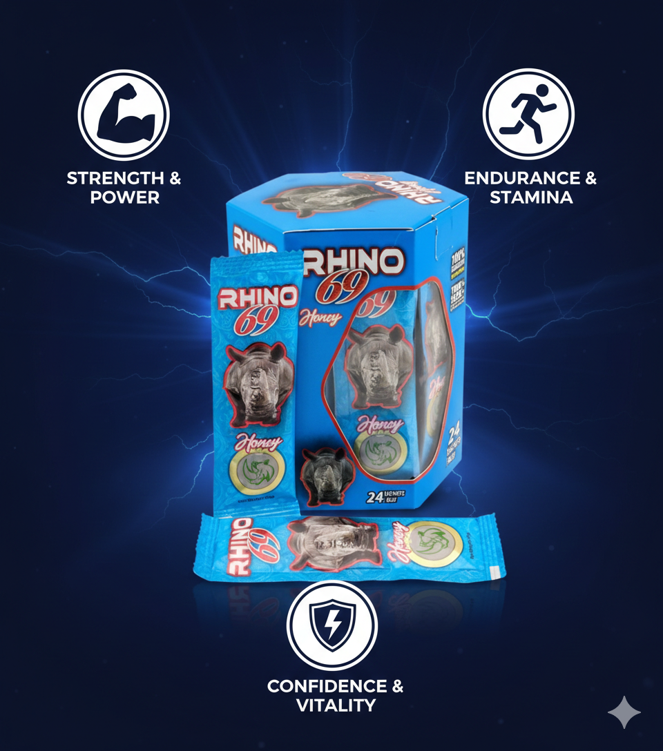 Rhino 69 Honey | 24 Sachets x 20g Each | Case of 12 Boxes | Premium Honey Blend All falvours