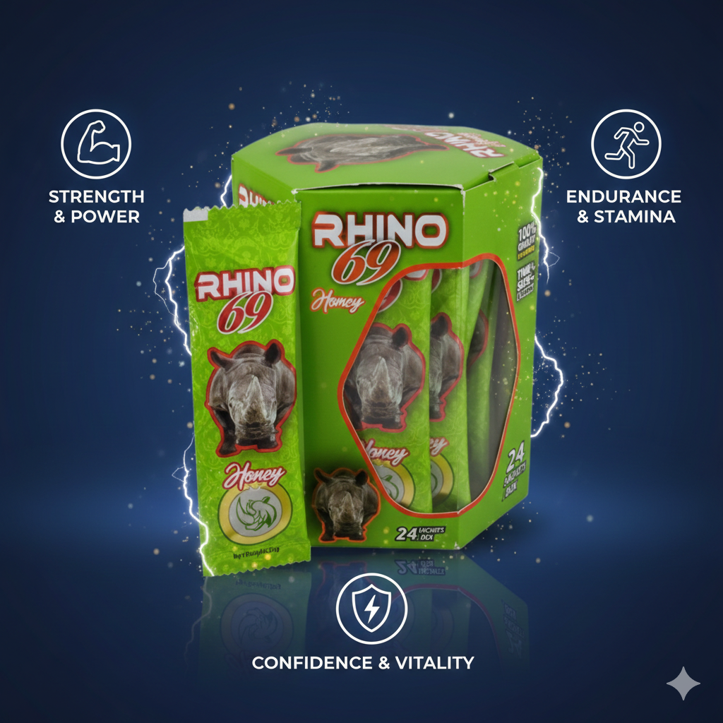 Rhino 69 Honey | 24 Sachets x 20g Each | Case of 12 Boxes | Premium Honey Blend All falvours