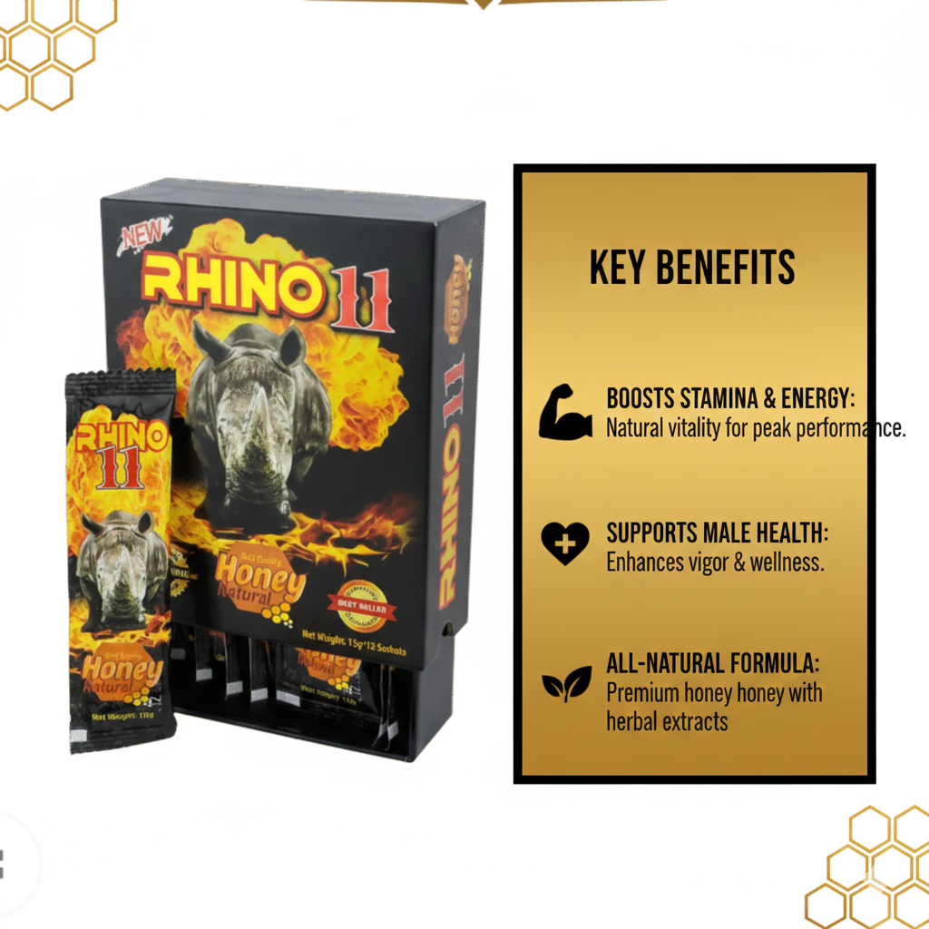 Rhino 11 Natural Herbal Honey | Energizing Formula with Bold Design