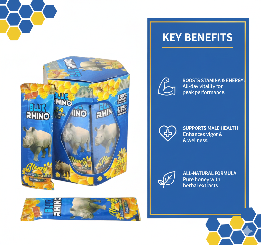 Blue Rhino Honey | Natural Vitality & Wellness Support | Enhanced Daily Energy | 24 Sachets Box