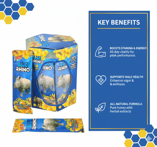 Blue Rhino Honey | Natural Vitality & Wellness Support | Enhanced Daily Energy | 24 Sachets Box